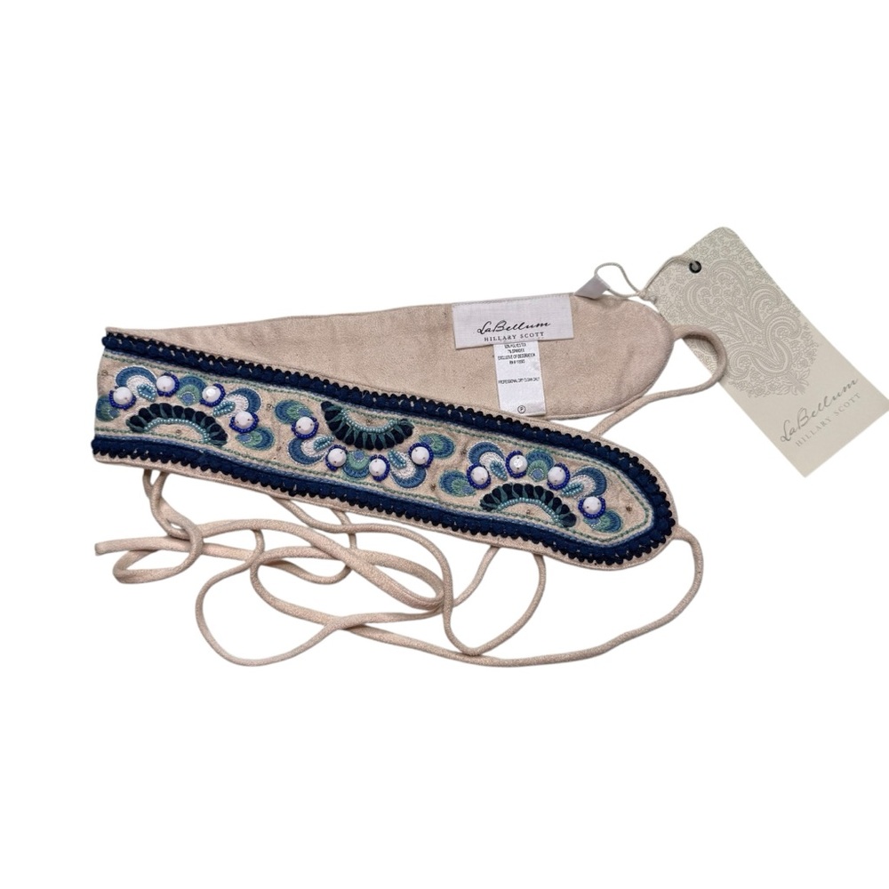 Vintage La Bellum Hillary Scott Beaded Embroidered Faux Suede Floral Waist Belt